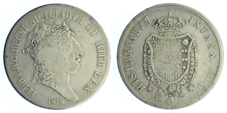 Italy 1818  - Sicily Ag 120 Grana, Ferdinand