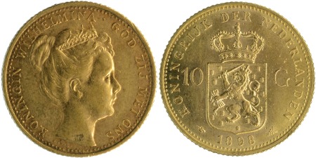 Netherlands 1898 Au 10 Gulden, Queen