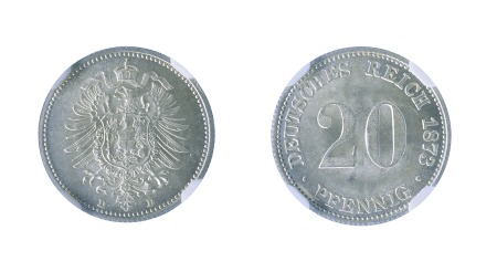 Germany 1873D  Empire; Ag 20 Pfennig, NGC