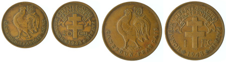 Cameroun French; 1943 Cu 1 Franc &
