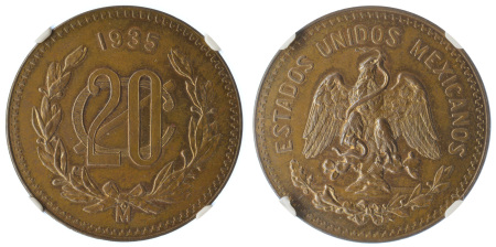 Mexico, 1935MO Cu 20 Centavos Bronze, NGC