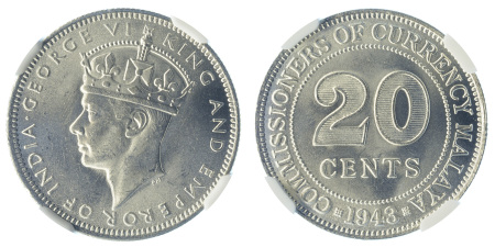 Malaya ( British) 1943 Ag 20 Cents