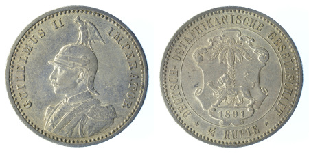 (Tanzania) 1891 Ag 1/4 Rupie, nice