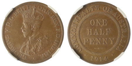 Australia 1914 Cu Half Penny, George V