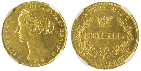1870 Au Sovereign, Sydney Mint, bust
