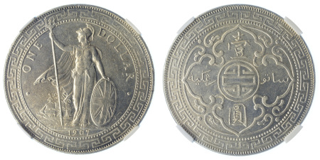 1907B Ag Trade Dollar, NGC Graded