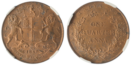 India (British E.I.C.) 1858 Cu 1/4 Anna, East India, MS 64