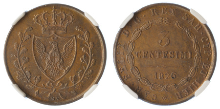 Sardinia 1826L Cu 3 Centesimi, Eagle