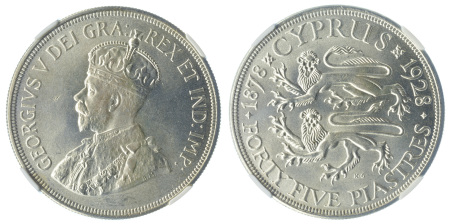 1928 Ag 45 Piastres, George V