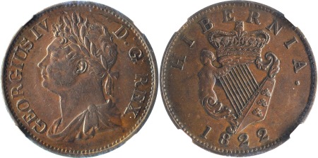 Ireland 1822 Cu 1/2 Penny, George IV