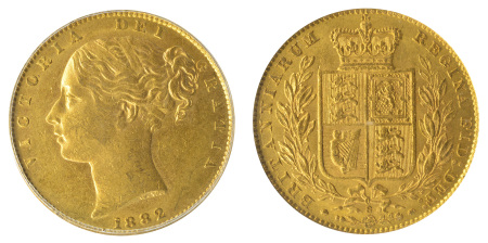 1882S Au Sovereign, Shield Reverse, Victoria