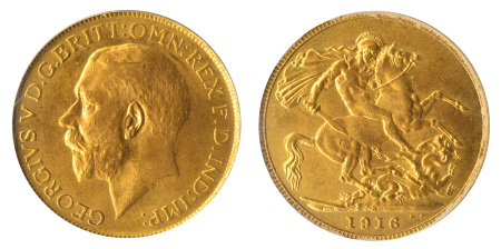 1916S Au Sovereign, George V, PCGS