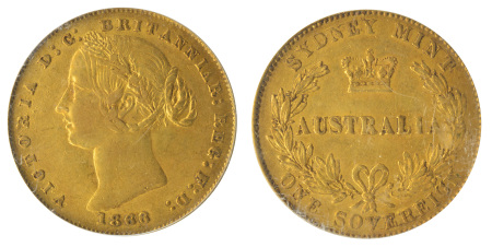 Australia 1866 (SY) Au Sydney Sovereign, Victoria YH *XF 45*