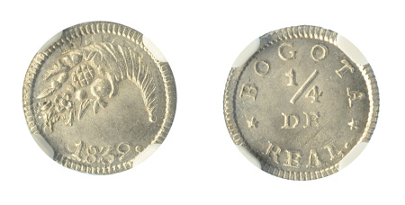 Colombia 1839 (Ag) 1/4 Real "Bogota