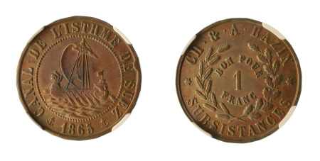 Egypt 1865 (Brass) 1 Franc, CH.