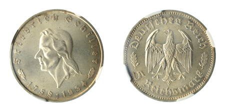 Germany 1934 F (Ag) 5 Reichmarks
