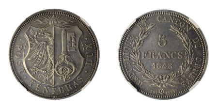 Switzerland 1848 GENEVA (Ag) 5 Francs