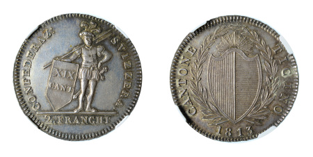 Switzerland 1813 TICINO (Ag) 2 Franchi