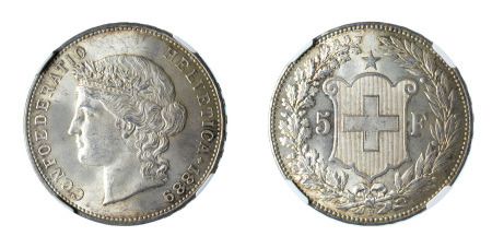 Switzerland 1889 B (Ag) 5 Francs
