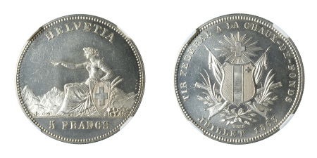 Switzerland 1863 NEUCHATEL (Ag) 5 Francs