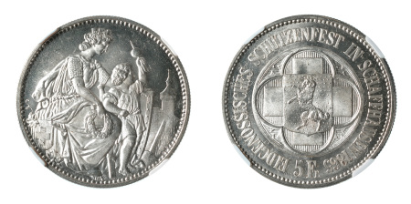 Switzerland 1865 SCHAFFHAUSEN (Ag) 5 Francs