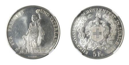 Switzerland ZURICH 1872 (Ag) 5 Francs