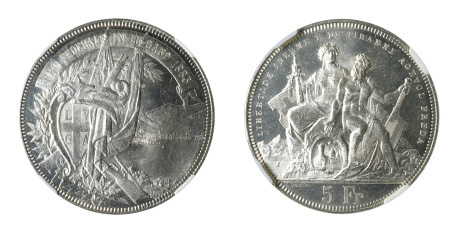 Switzerland 1883 LUGANO (Ag) 5 Francs