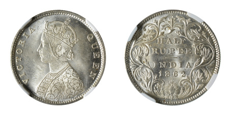 India (British) 1862(B&M) (Ag) 1/2 Rupee