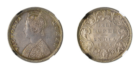 India (British) 1876(B) (Ag) 1/2 Rupee