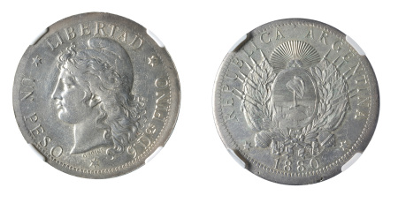 Argentina 1880 (Ag) Peso "SILVER PATTERN"