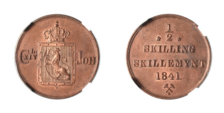 Norway 1841 (Cu) 1/2 Skilling Skillemynt
