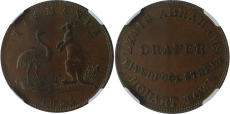 Australia 1855 Cu 1/2 Penny Token
