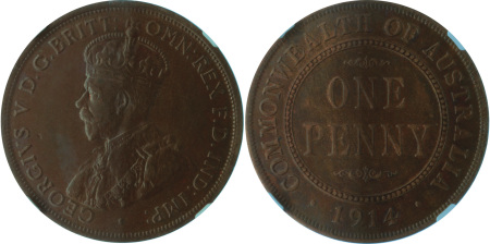Australia 1914 Cu Penny, George V
