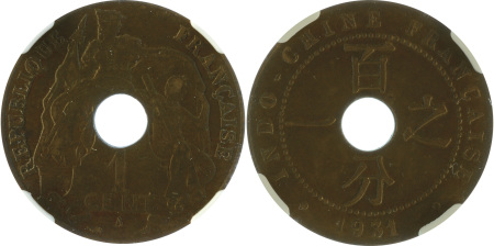 French Indo-China 1931A Cu 1 Centime