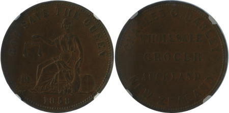 New Zealand, 1858 Cu Penny Token
