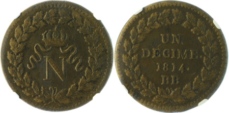 France 1814BB Cu Decime (KM-700)
