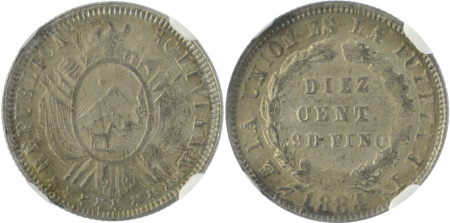 Bolivia, 1884/3PTS FE Ag 10 Cents