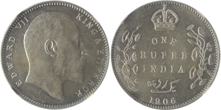 India (British) 1906C Ag Rupee