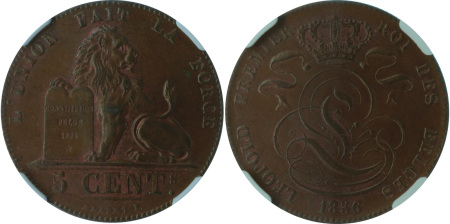 Belgium 1856 Cu 5 Cents