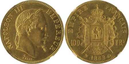 France 1868BB Au 100 Franc