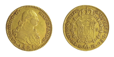 Spain 1801 Au 2 Escudos