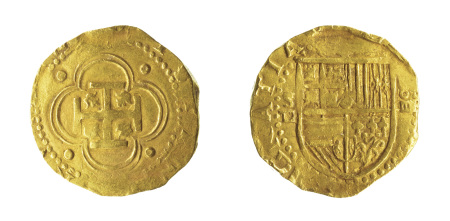 Spain 1556-1596AD, Au Cob 4 Escudos; Phillip II