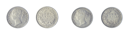 India (British E.I.C.) 1841C Ag 2 Anna, Type II, 2 coins