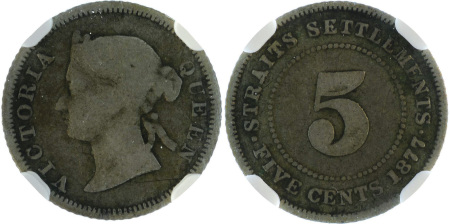 Straits Settlements 1877 Ag 5 Cents