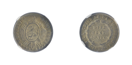 Bolivia 1884/3PTS FE Ag 10 Cents