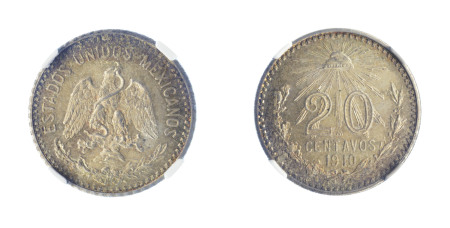 Mexico 1910M Ag 20 Centavos