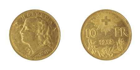Switzerland 1915B Au 10 Francs (Vreinli)