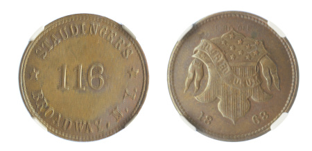 USA New York 1863 Cu Civil War Cent token