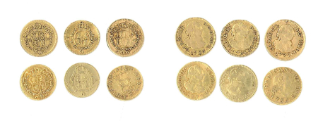 Spain Ferdinand VI & Carolus III lot of 6x Gold ½ Escudo coins