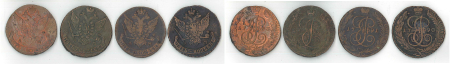 Russia 1790 - 1793 Lot of 4x Cu 5 Kopeks, AM Mint marks